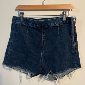 Dark‎ Wash Side Zipper High Waist Cut Off Jean Shorts | W: 28